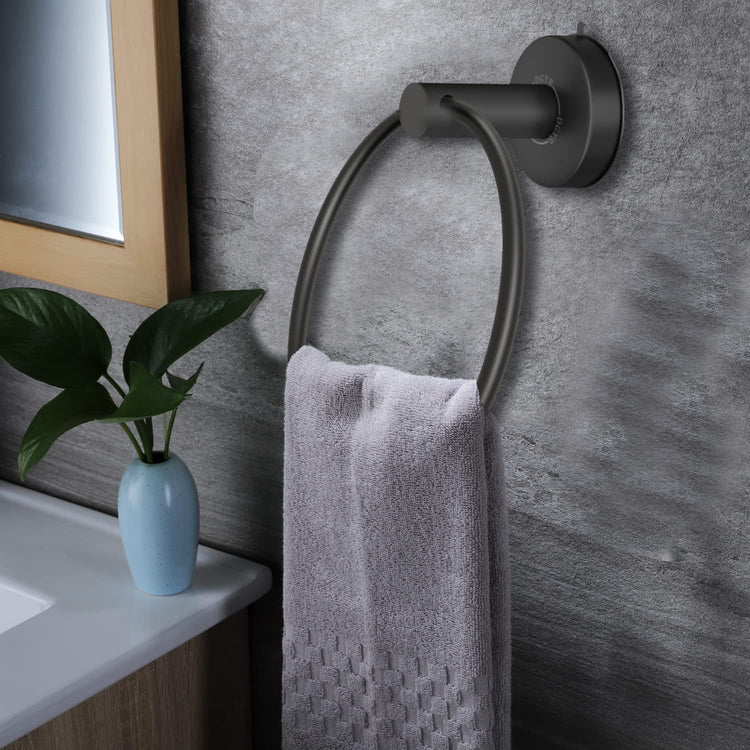Suction Cup Towel Ring Matte Black Hand Towel Holder for Bathroom Wall SUS 304 Stainless Steel Kitchen Towel Hanger