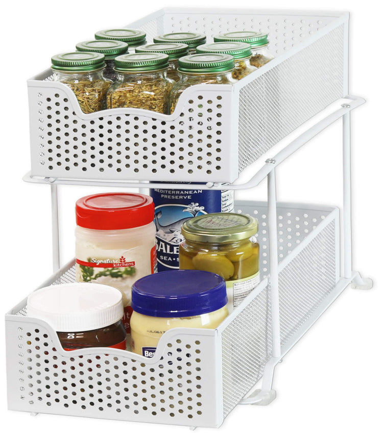 2 Tier Sliding Cabinet Basket Organizer Drawer