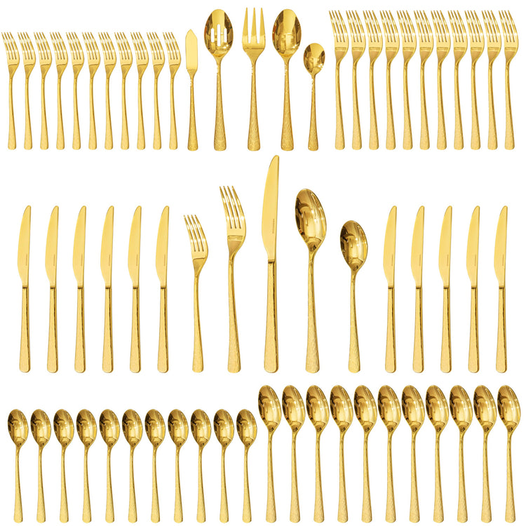 65 Piece Gold Silverware Set with Serving Utensils (65 Count)
