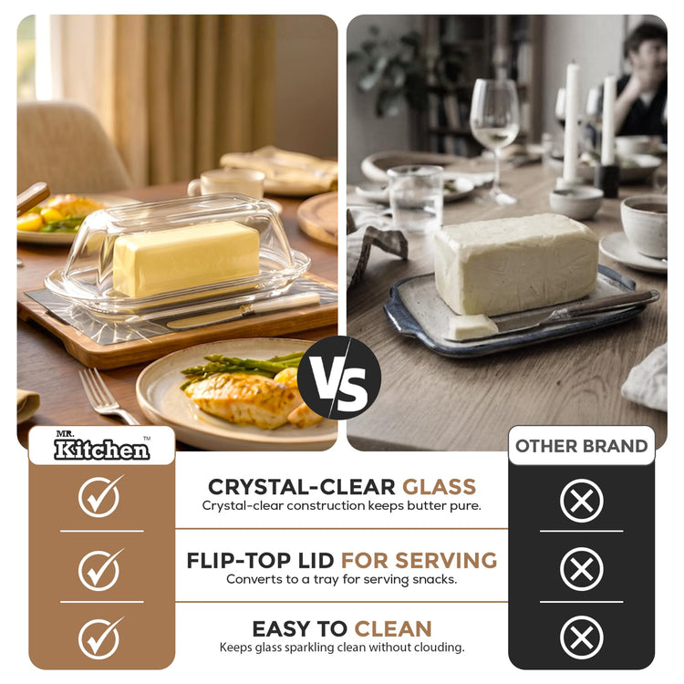 Clear Glass Butter Dish with Lid for Countertop & Refrigerator