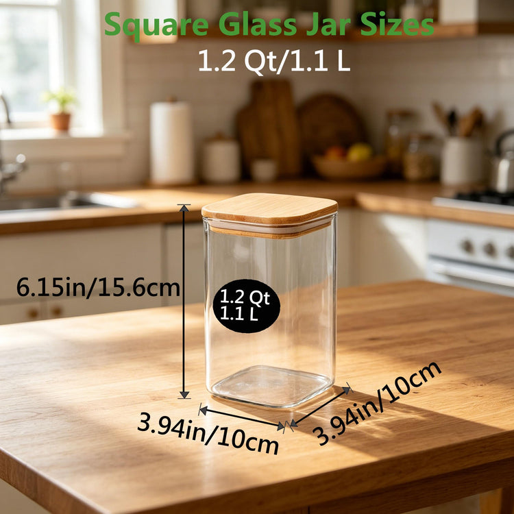 1.2Qt Square Glass Jars (4 Count)