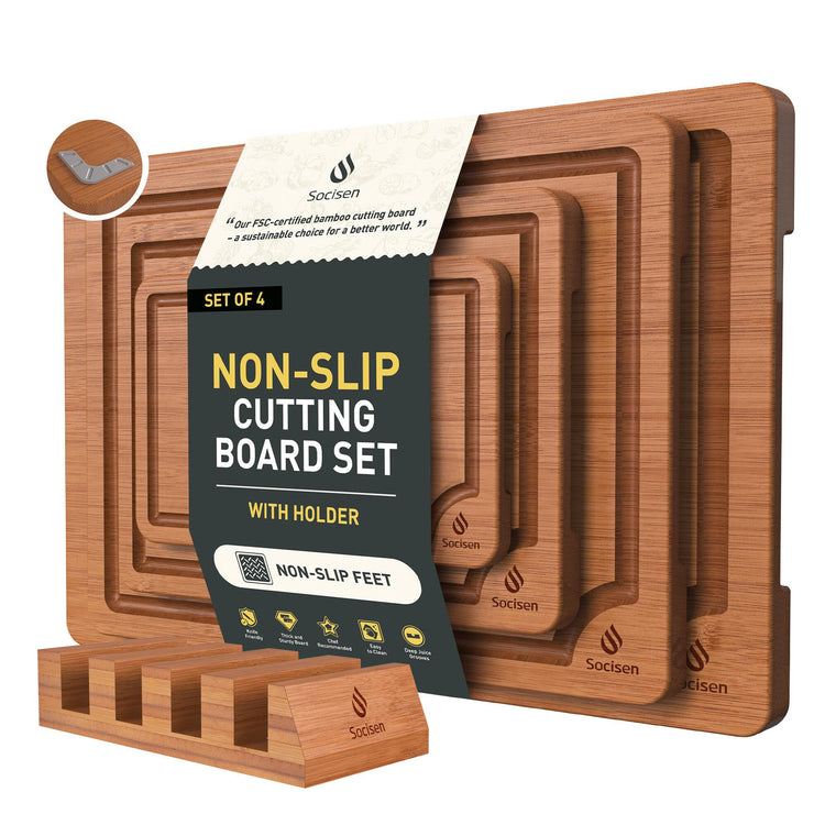 Bamboo Cutting Board Set Non Slip Feet with Holder Over Sink Father Day Dad Parents Papa Stepdad Pappy Poppy Pawpaw Who Want Nothing Everything Future Groom Bride Christmas Happy Birthday Gifts Ideal (4 Count)