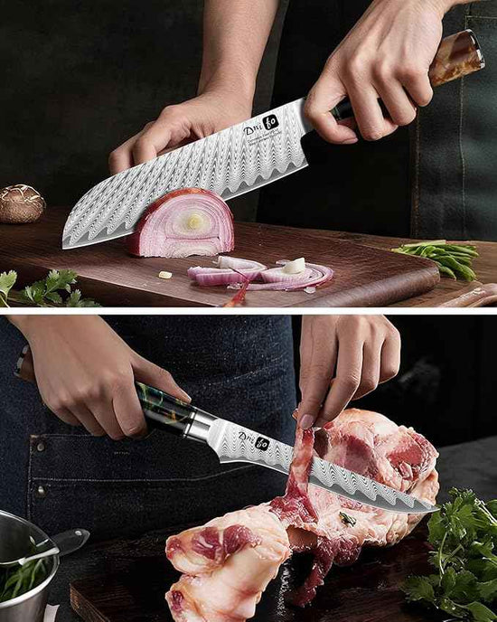 5 Pieces Damascus Knife Set, Japanese Chef Knife Set with Galaxy Pattern Resin Handle, 67-Layers Damascus Steel, Gift Box Included 5" Paring, 6" Boning, 7" Santoku, 8" Chef & 8" Bread Damascus Knives