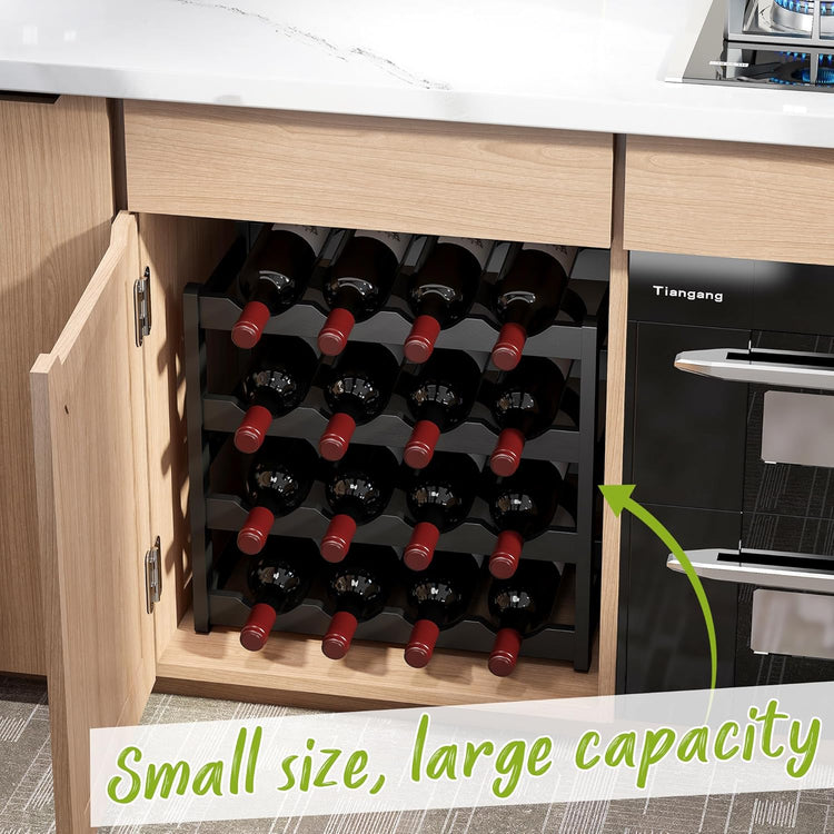 BMOSU Bamboo Wine Rack Wine Storage Cabinet Shelf 16 Bottle Wine Racks Countertop Sturdy for Kitchen Dining Room Pantry - 4 Tiers Wine Rack(Black)