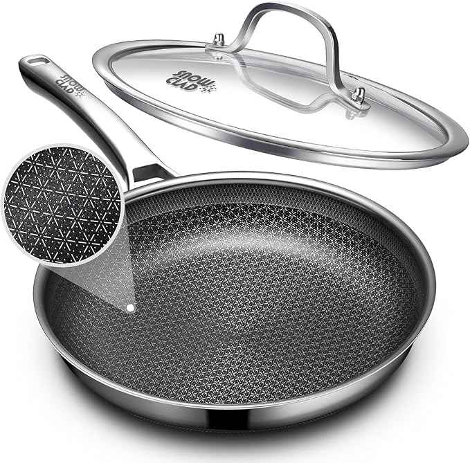 Non Stick Frying Pans 12 inch, Hybrid Improved Version Frying Pans Nonstick with Lid,non stick Stainless Steel Skillets, Dishwasher and Oven-Safe Chef Pan, PFOA Free Cookware