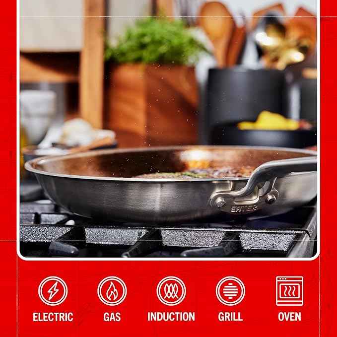 Heritage Steel Eater Series 5 Piece Essentials Set | Made in USA | 5 Ply Fully Clad Stainless Steel Cookware Set | Stay Cool Handle | Induction Ready & Non-Toxic