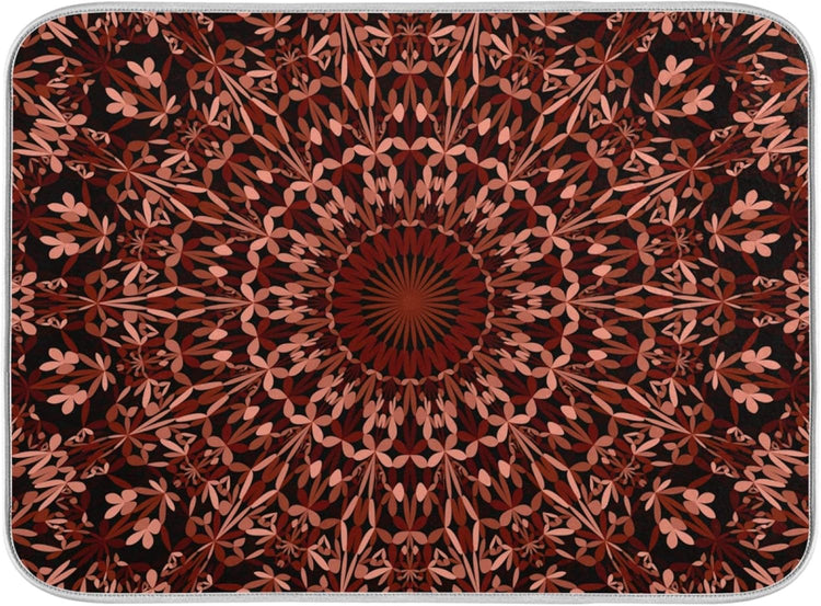 Super Absorbent Dish Drying Mat, Microfiber Fast-Drying Dish Mat, 16" x 18", Kitchen Dish Drying Pad, Mandala Maroon Boho