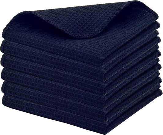 PurpleEssences Dish Cloths and Dish Rags - 6 Pack Waffle Weave Solid Kitchen Dish Wash Cloths, 100% Cotton, 12 x 12 Inches, Ultra Soft Absorbent Quick Drying - Navy Blue - Nestoria