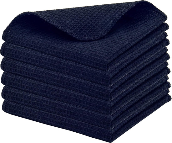 PurpleEssences Dish Cloths and Dish Rags - 6 Pack Waffle Weave Solid Kitchen Dish Wash Cloths, 100% Cotton, 12 x 12 Inches, Ultra Soft Absorbent Quick Drying - Navy Blue - Nestoria