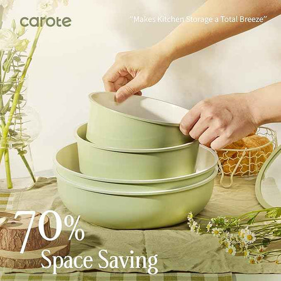 CAROTE 25-Piece Ceramic Cookware Set, Nonstick Pots and Pans Set with Detachable Handle, Non-Toxic Kitchen Cooking Set, Dishwasher & Oven Safe, Induction Compatible, PFAS Free, Green