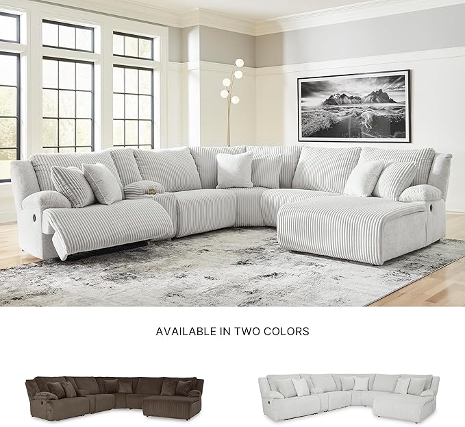 Signature Design by Ashley Top Tier Modern Left-Arm Facing 6-Piece Reclining Sectional with Chaise, Armrest, Throw Pillows and Storage, Light Gray