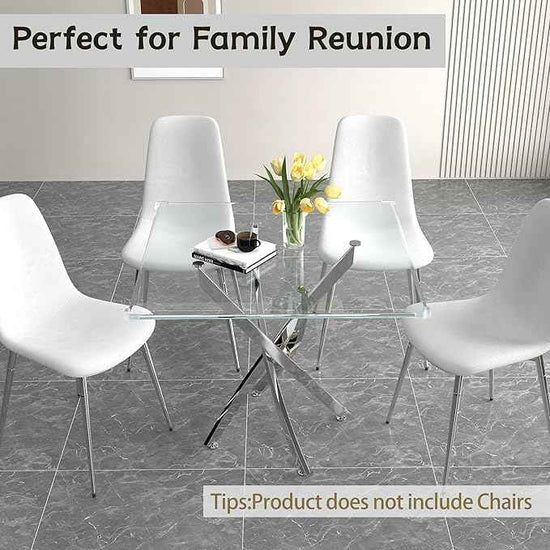 36" Square Glass Dining Table Set for 4, 5-Piece Modern Kitchen Table with 4 Black Velvet Chairs, Modern Circle Leisure Table for Home Office Dining Room Small Spaces (Silver Leg)