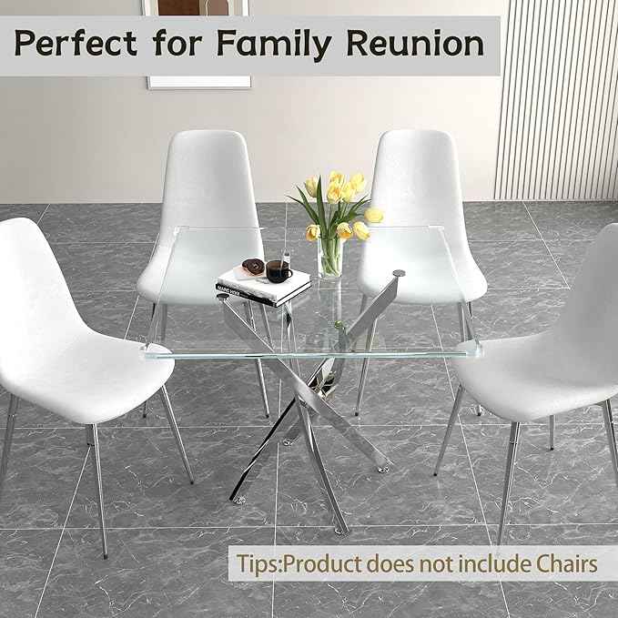 AF ARTISAN FURNITURE Square Glass Dining Table for 4, 36'' Modern Kitchen Table with Tempered Glass Top, Dining Table for Office Kitchen Living Meeting Room Small Space, Silver