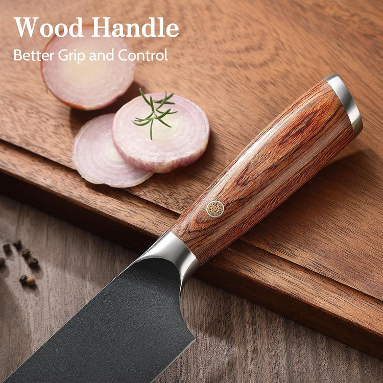 Kitchen Knife Set with Magnetic Holder, 4 Pieces Japanese High Carbon Stainless Steel Chef Cooking Knife Set, Ultra Sharp Professional Chef Santoku Utility Knives (Black)