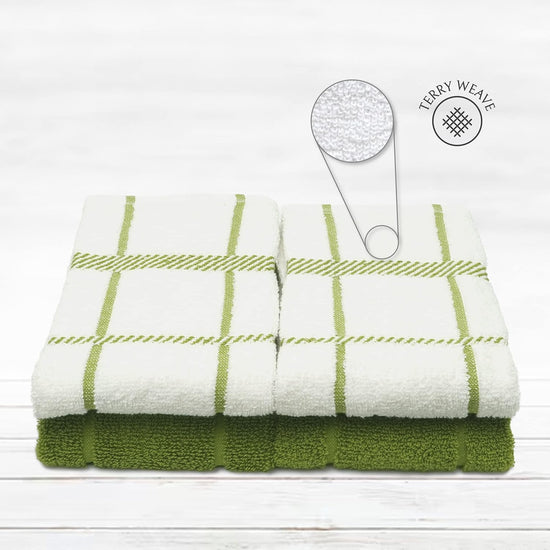 100% Cotton Terry Dish Towels, 4 pack16 x26 Inches, Super Soft and Absorbent Kitchen Towels, Perfect for Kitchen Cleaning and Dish Washing | Green - Nestoria