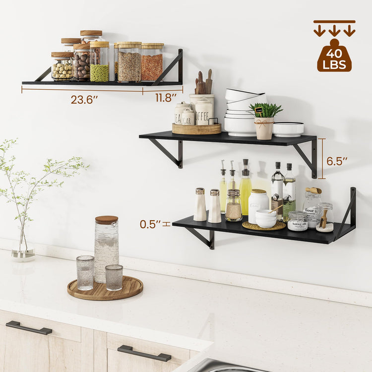 24W x 12D Deep Floating Shelves Set of 3 Black (3 Count)