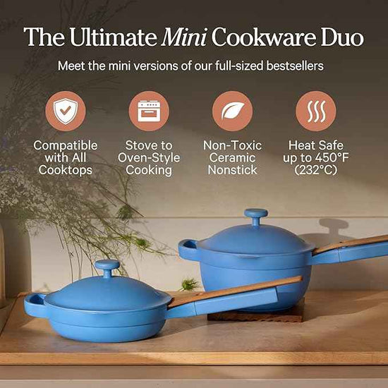 Our Place Mini Cookware Duo | 6-Piece Ceramic Cookware Set with Mini Always Pan & Mini Perfect Pot | Induction & Oven Safe up to 450°F | Nonstick, PFAS-Free Non-Toxic Cookware | Forget-Me-Not Blue