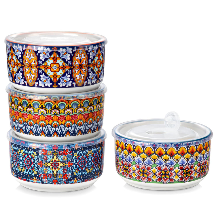 SIMI 36 oz Ceramic Bowls with Lids Set of 4 (4 Count)