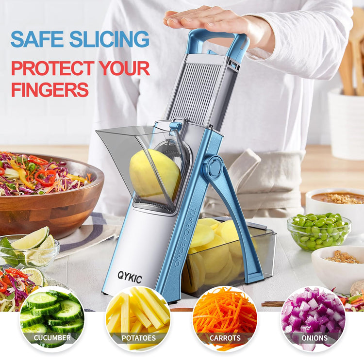 Safe Mandoline Slicer Pro for Kitchen with Spiral Shredder 7 in 1