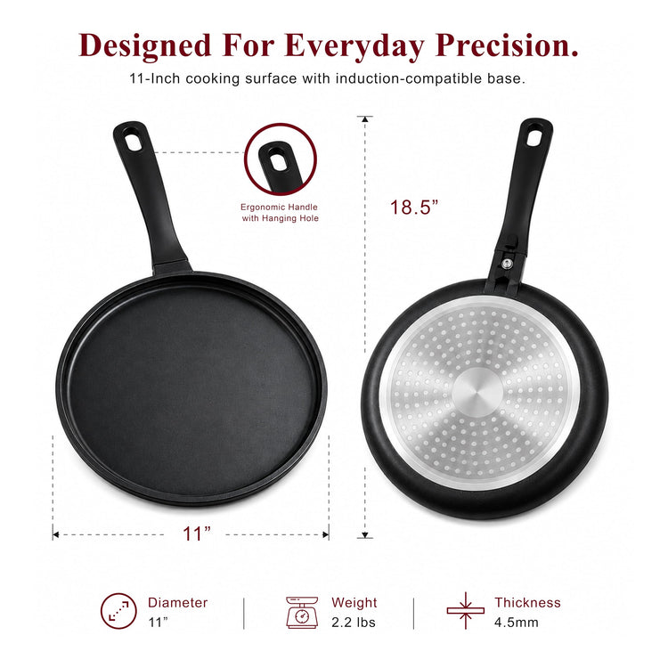 11'' Energy Aluminum Crepe Pan Ceramic Coated Induction & Oven Safe
