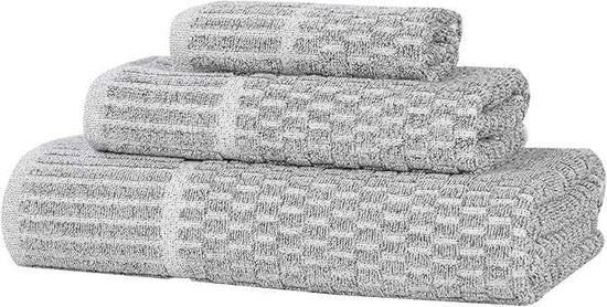 Superior Juno Viscose Cotton Blend Medium Weight Towels, for Bathroom, Shower, Spa, Plush, Quick Dry, Ultra-Soft Towels, Bath Essentials, Border Detail, 3 Piece Assorted Towel Set, Charcoal