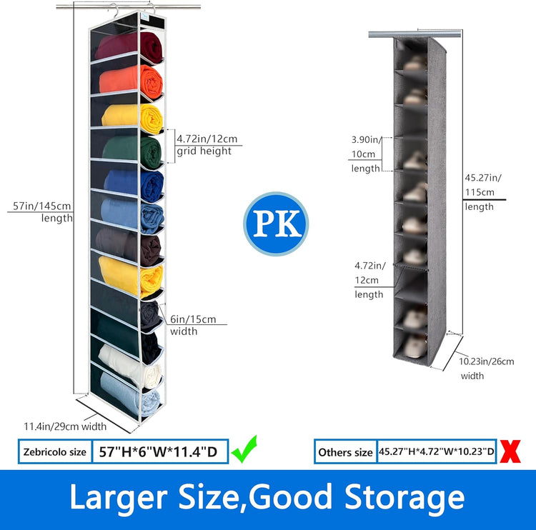 Closet Organization,12 Section, Hanging Closet Organizer, Space Saving, College Dorm Essentials for Girls, Heavy dutys Hooks Up to 45 Pounds, Clothes Storage,Closet Organizer,Black/White