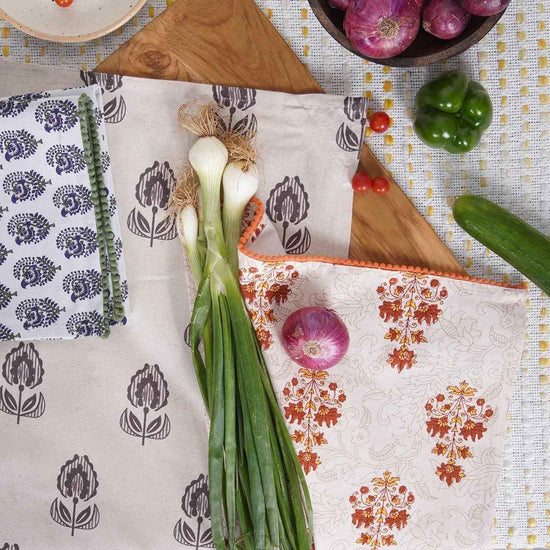 Printed Kitchen Dish Bar and Tea Towels Cotton, 18x28 inch with Trims, Cotton Dish Towel Sets (Multicolor Motif, Set of 3)