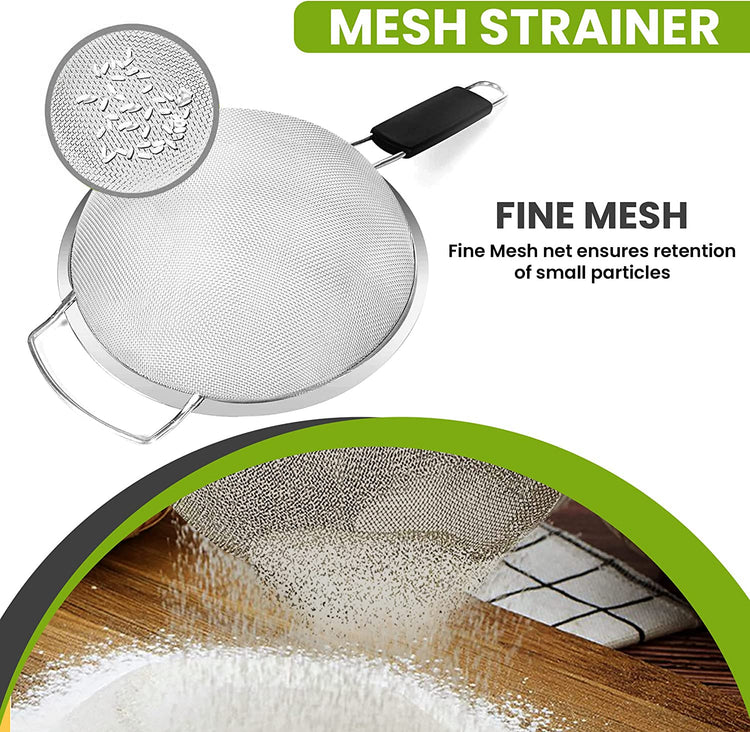 9" Large Fine Mesh Strainer with Thermo Plastic Rubber Handle