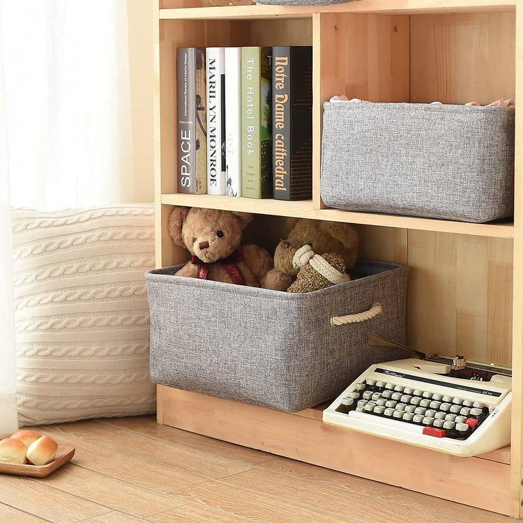 Storage Basket Fabric Sturdy Canvas Storage Bins Organizer with Handles for Clothes and Storage Foldable Storage Boxes Cubes (4 Count)