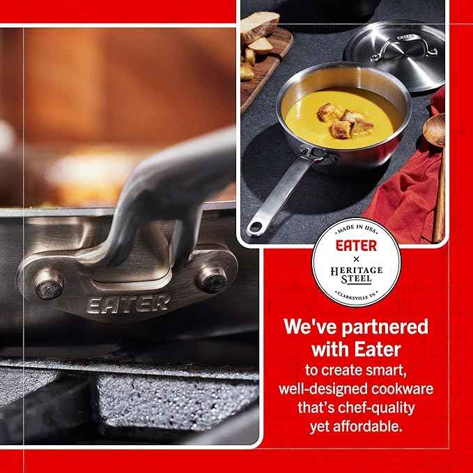 Heritage Steel Eater Series 8 Piece Core Set | Made in USA | 5 Ply Fully Clad Stainless Steel Cookware Set | Stay Cool Handle | Induction Ready & Non-Toxic