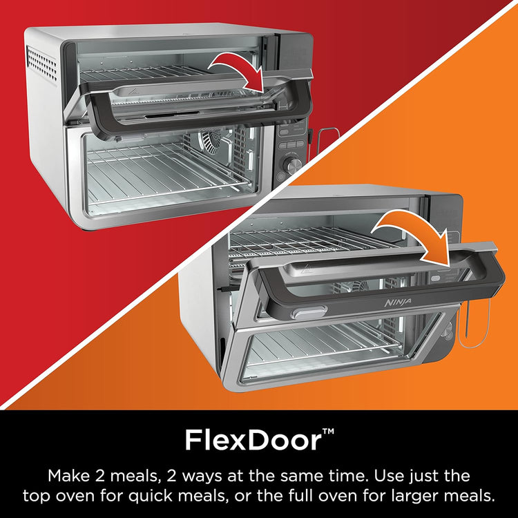 Ninja DCT451 12-in-1 Smart Double Oven with FlexDoor, Thermometer, FlavorSeal, Smart Finish, Rapid Top Convection and Air Fry Bottom , Stainless Steel