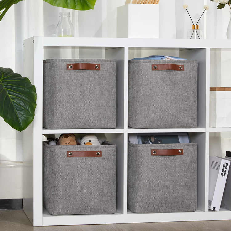 11 inch Cube Stroage Bins 4 Pack Small Grey Square Storage Baskets Cube Organizer (4 Count)