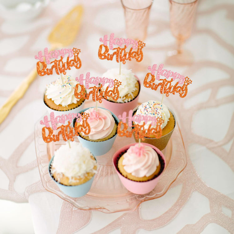 24Pcs Happy Birthday Cupcake Toppers (24 Count)