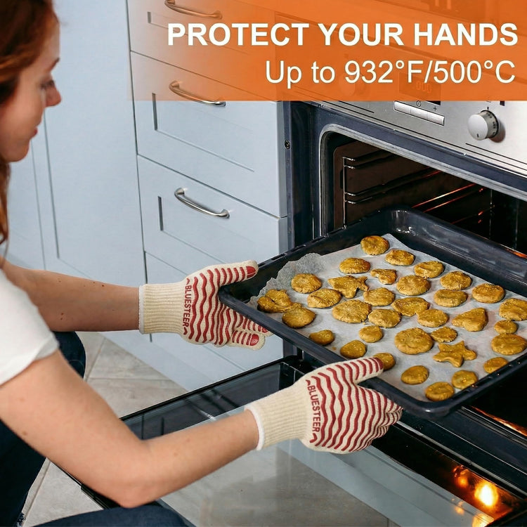 Oven Gloves 932°F Heat Resistant Oven Mitts with Fingers (9.6 Ounce)