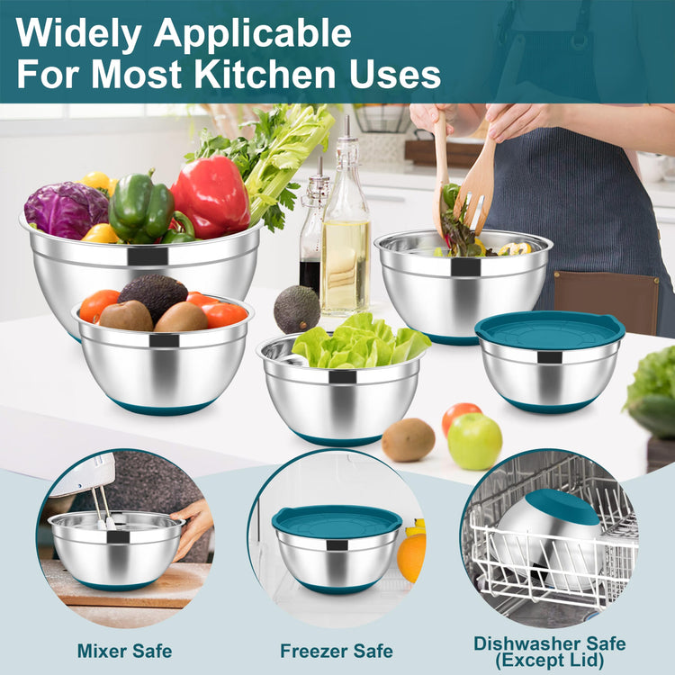 Mixing Bowls Stainless Steel Salad Bowl with Lid & Graters (6 Count)