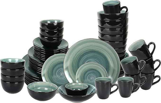 Stoneware Sonoma Dinnerware Set, Black + Speckled Spin Wash (56pc Set, Blue)