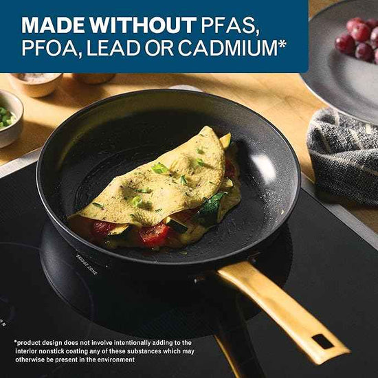 Farberware Forged Induction Ceramic Nonstick Pots and Pans Set with Lids and Kitchen Cooking Tools - Dishwasher Safe, Suitable for All Stovetops, 12 Piece Cookware Set - Black and Gold