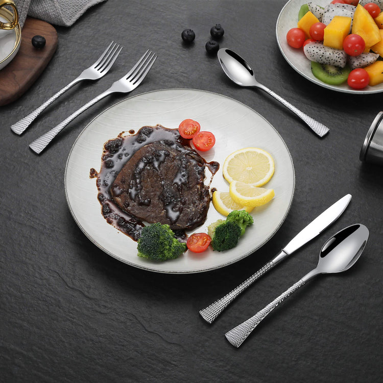 Hammered Silver Silverware Set for 8 (40 Count)