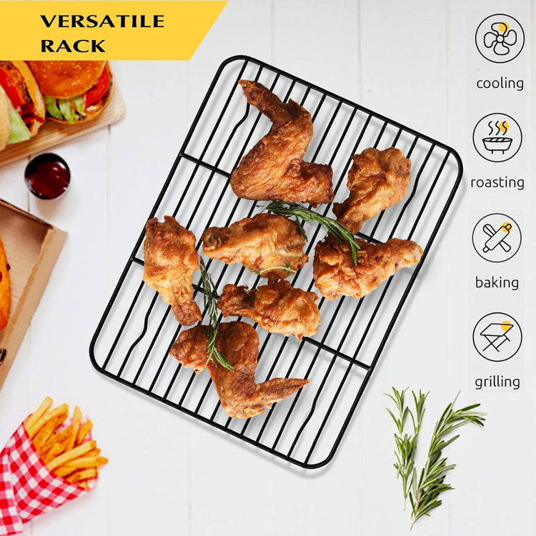 Small Baking Cooling Rack Set of 2, E-far Non-stick Toaster Oven Rack for Cooking Roasting Grilling Broiling Meat Bacon, 9.7” x 7.3” Metal Bakeable Wire Racks for Cookie Cake - Easy to Clean