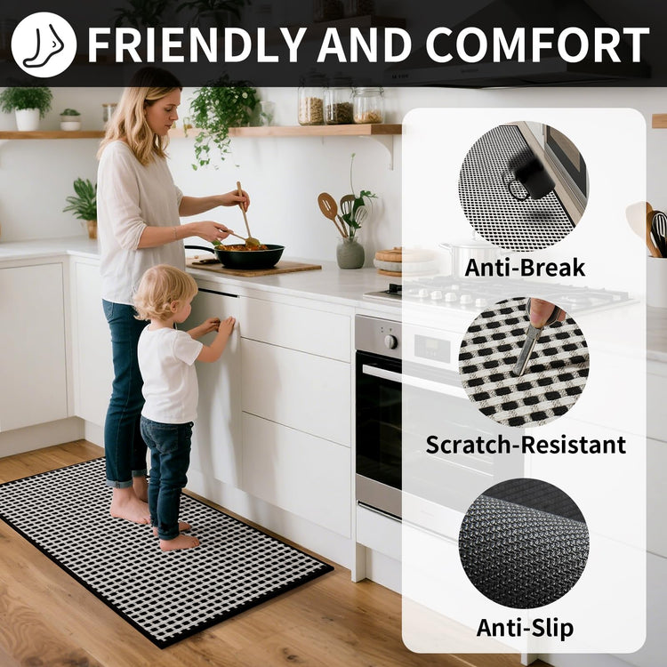 Kitchen Runner Rugs Non Slip Washable Long Kitchen Mats Black 17"x59" (7 Sq Ft)