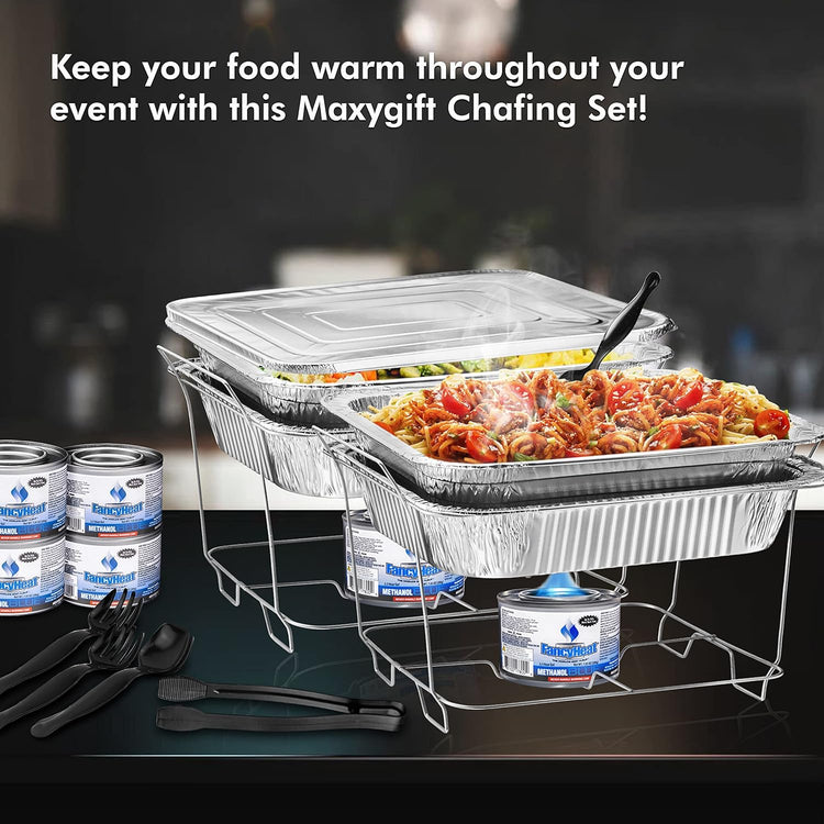Disposable Chafing Dish Buffet Set, Food Warmers for Parties, Complete 39 Pcs of Chafing Servers with Covers, Catering Supplies with Half-Size Pans (9x13), Warming Trays for Food with Utensils & Lids