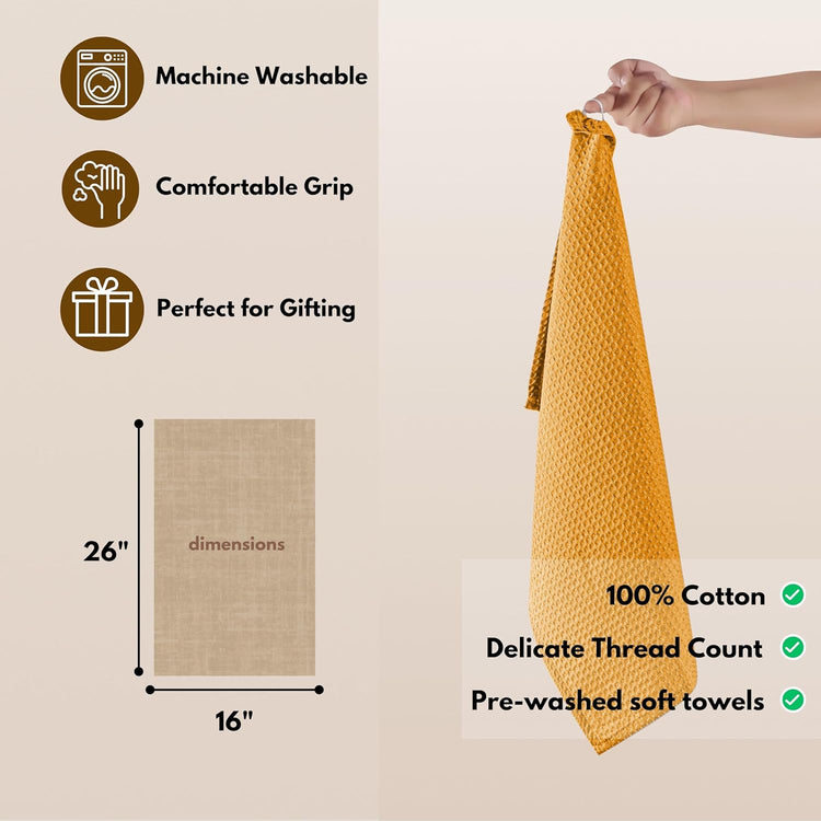 Native Fab Cotton Kitchen Towel with Hanging Loop 16x26 inches, 4-Pack, Waffle Weave Kitchen Towels for Cleaning Drying, Washcloths Soft & Absorbent Cloth Rags, Bar Towel, Dish Cloth, Mustard Yellow - Nestoria