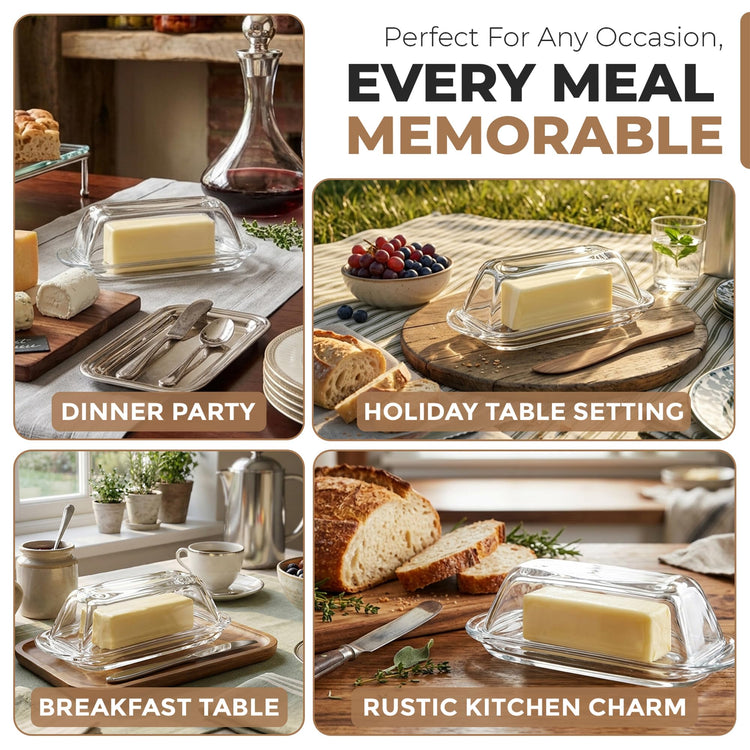 Clear Glass Butter Dish with Lid for Countertop & Refrigerator