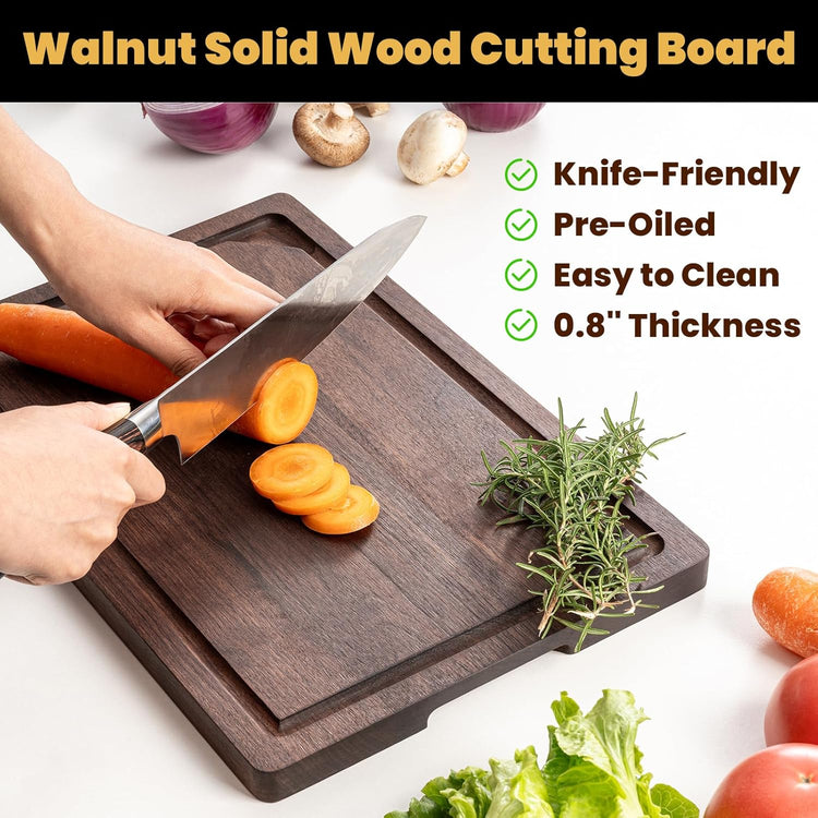 Heimlove 17x11 Walnut Cutting Board, Wooden Cutting Boards for Kitchen, Large Butcher Block Cutting Board, Wood Cutting Boards for Kitchen with Juice Groove, Gift for Festival, Wedding(Gift Box)