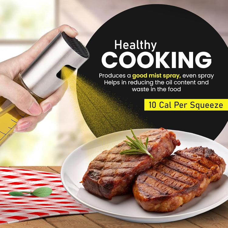 Oil Sprayer for Cooking - 2 x 100ml Sprayers, Clear Transparent Glass Bottles, Food Grade, Refillable, Multi Purpose Oil Mister with Non Slip Cap, Oil Funnel & Silicone Brush