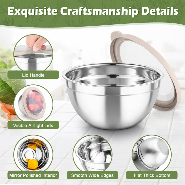 Mixing Bowls 3PCS Stainless Steel Serving Salad Bowls (3 Count)