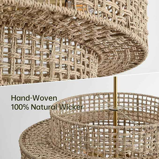 24” Rattan Chandelier for Dining Room, Large Boho 6-Light Rustic Chandeliers Light Fixture with Wicker Shade, Hand Woven Farmhouse Pendant Lighting for Kitchen Bedroom, Living Room, Foyer