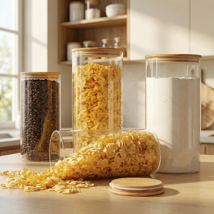 132oz Large Glass Storage Containers with Bamboo Lids for Flour & Sugar (2 Count)