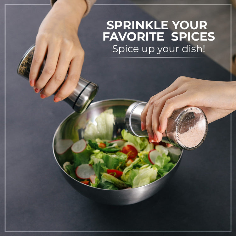 Salt and Pepper Shakers set with Adjustable Pour Holes