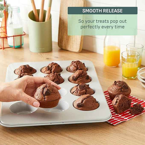 T-fal Refresh Ceramic Nonstick Baking Pans Set (8 Pc), Roaster, 12-Cup for Muffins, Loaf Trays, Baking Sheets Non Stick, Cooling Cooking Rack, Stackable Bakeware Set, Mint Green